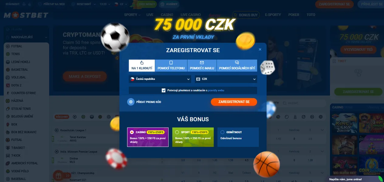 Možnosti registrace v Mostbet CZ