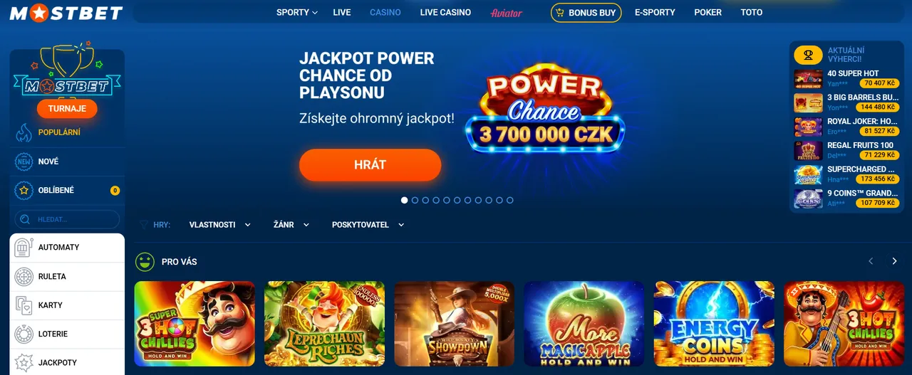 Mostbet Casino – nabídka her a funkcí